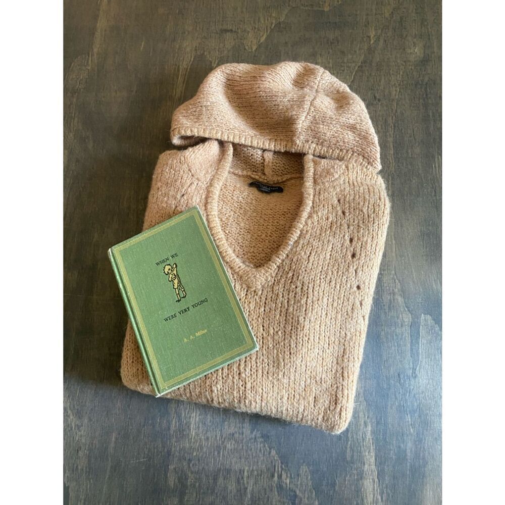 American Eagle Camel V-Neck Knit Sweater Hoodie